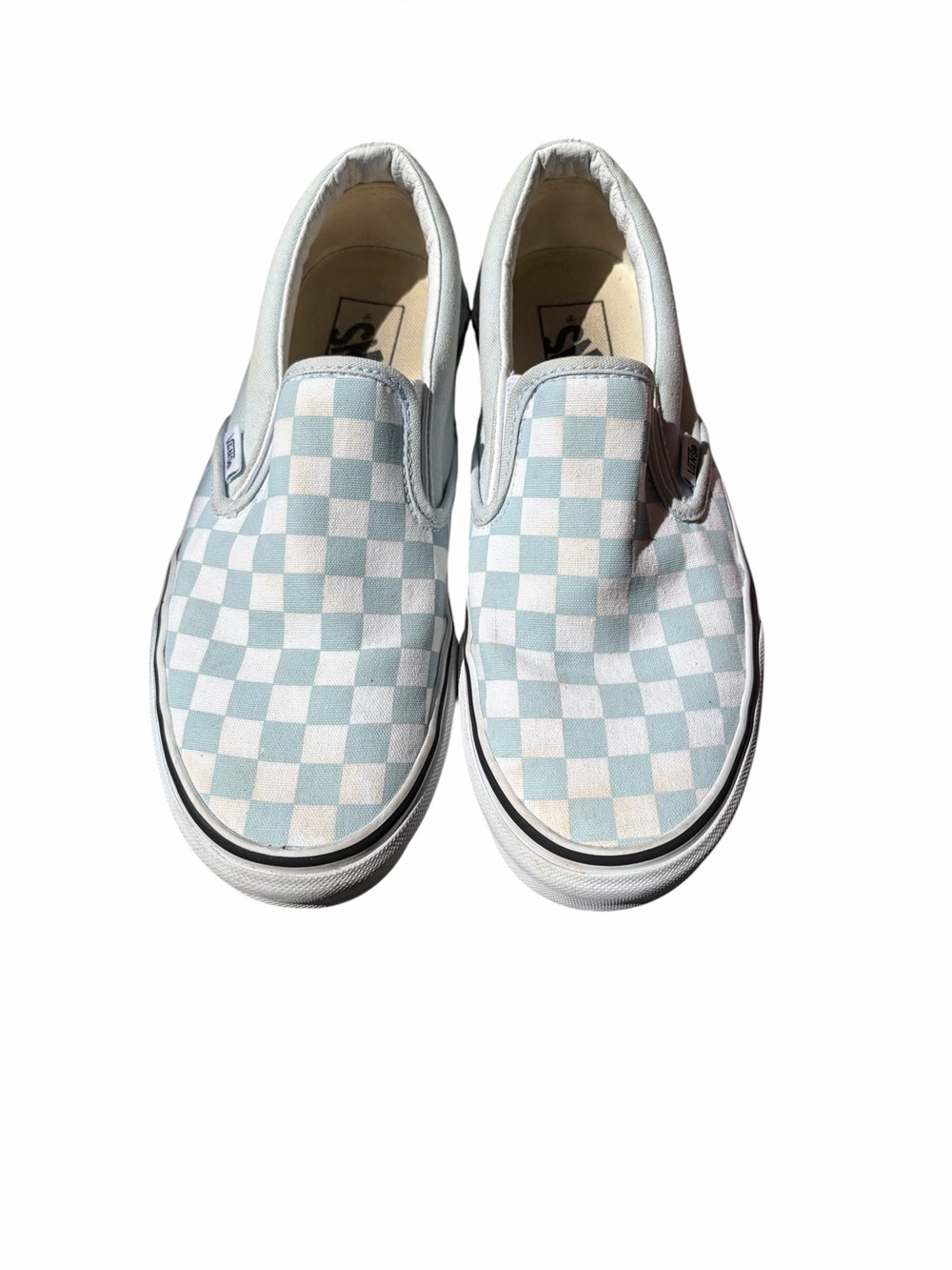 Unisex Vans Checkerboard Sneakers in Light Blue and White